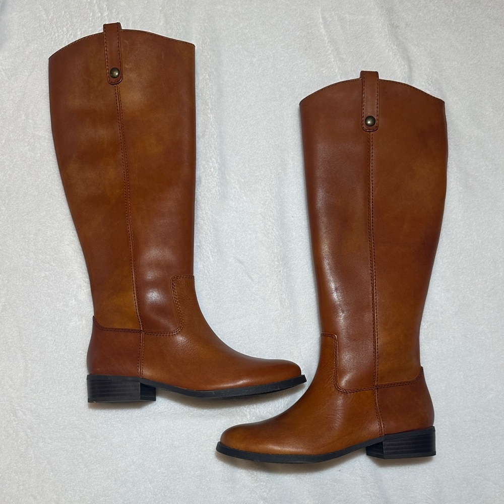NWT INC International Concepts Fawne leather knee high riding boots cognac 7